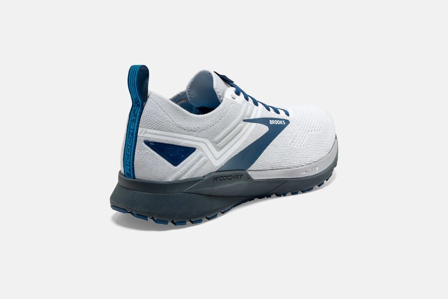 Ricochet 3 Road Brooks Running Shoes NZ Mens - White/Blue - LYQPDJ-451